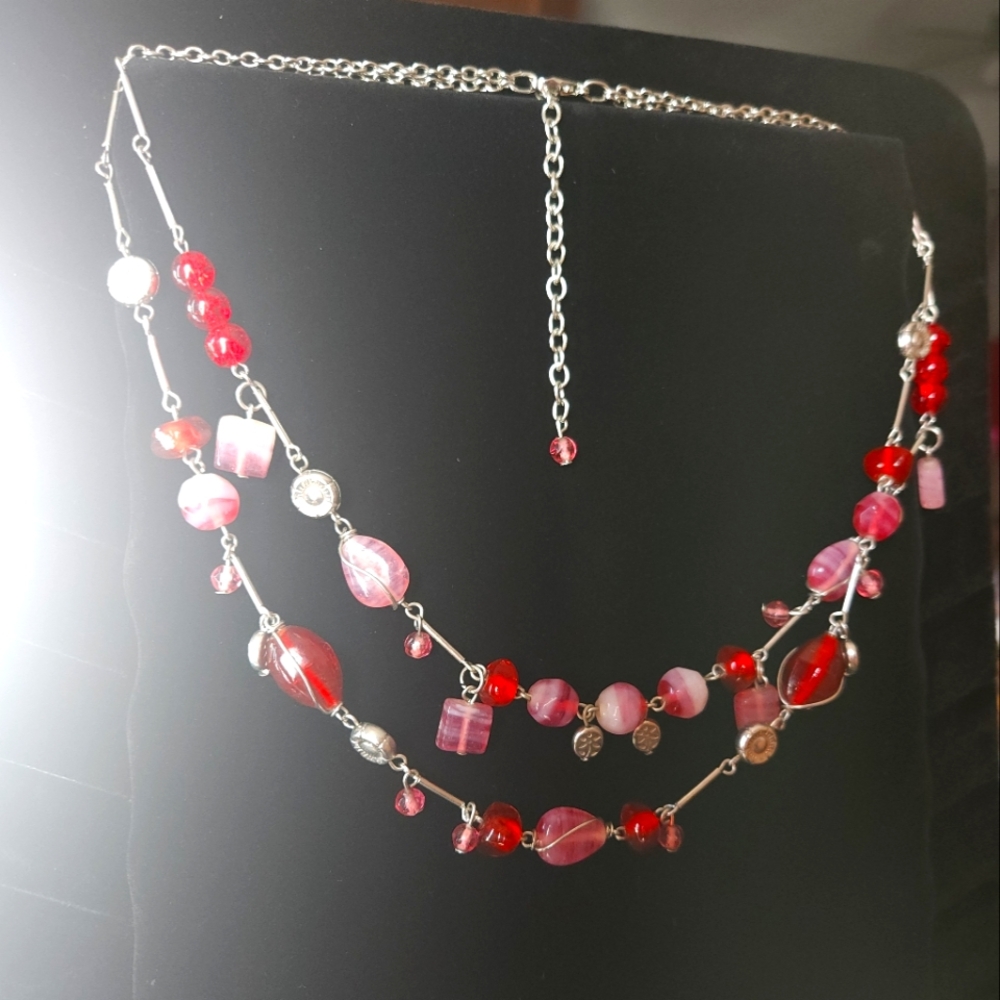 Two strand Red and pink necklace